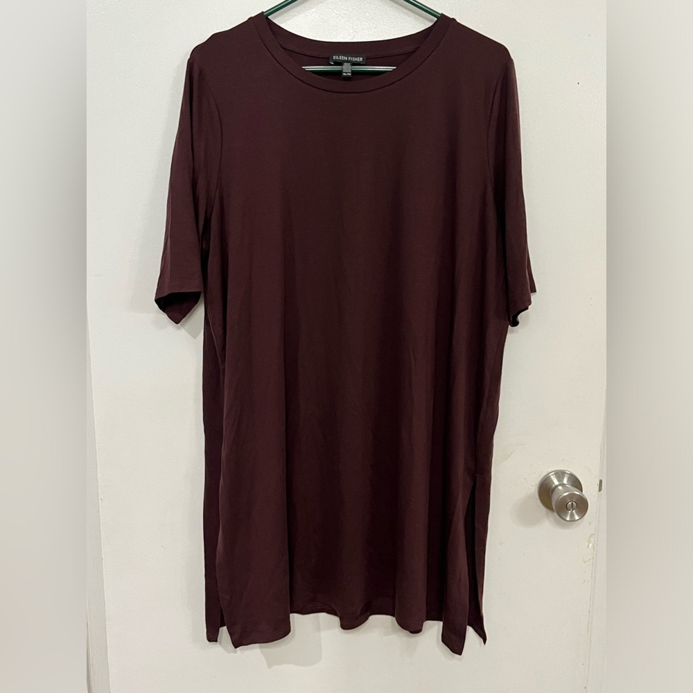 Eileen Fisher Relaxed Short Sleeve Dress in Deep Wine, size XL